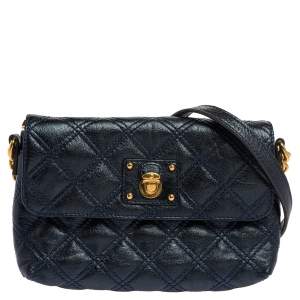 Pre Owned Marc Jacobs Metallic Blue Quilted Leather Flap Shoulder Bag