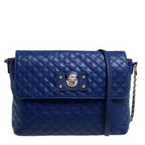Pre Owned Marc Jacobs Blue Quilted Leather Large Single Flap Shoulder Bag