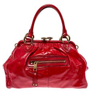 Pre Owned Marc Jacobs Red Patent Leather Stam Satchel
