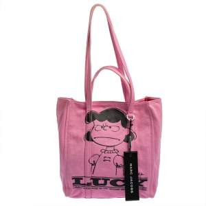 Pre Owned Peanuts x Marc Jacobs Pink Canvas The Tag Tote  