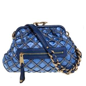 Marc Jacobs Blue Satin Crystal Embellished Stam Shoulder Bag