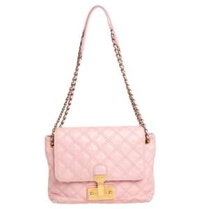 Marc Jacobs Light Pink Quilted Leather Pushlock Flap Shoulder Bag