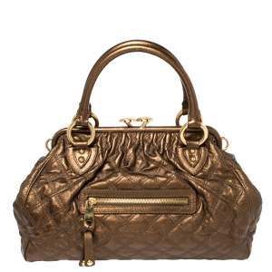 Pre Owned Marc Jacobs Metallic Brown Quilted Leather Stam Satchel