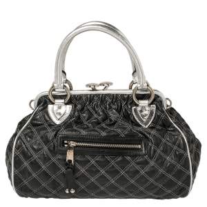 Pre Owned Marc Jacobs Black/Silver Quilted Leather Stam Satchel