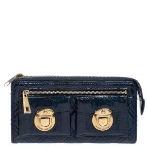 Marc Jacobs Blue Glazed Leather Zip Clutch