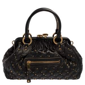 Pre Owned Marc Jacobs Black Leather Studded Stam Satchel