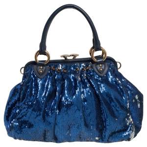 Pre Owned Marc Jacobs Blue Sequin and Suede New York Rocker Stam Satchel 