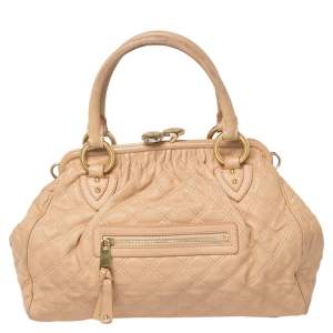 Pre Owned Marc Jacobs Peach Quilted Leather Stam Satchel
