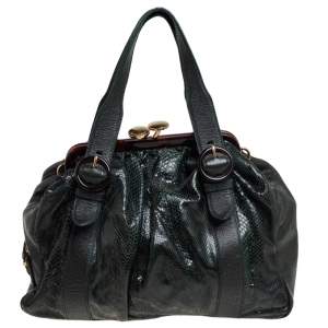 Pre Owned Marc Jacobs Dark Green Python and Leather Stam Satchel