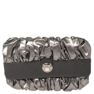 Mark Jacobs  Metallic/Grey Gathered Coated Canvas and Leather Pushlock Clutch 