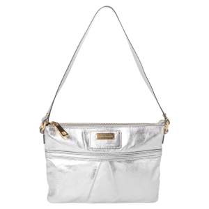 Marc Jacobs Metallic Silver Leather Flat Zip Clutch