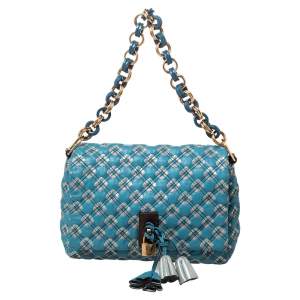 Marc Jacobs Blue Printed Leather Flap Padlock Shoulder Bag