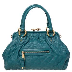 Marc Jacobs Teal Blue Quilted Leather Stam Satchel
