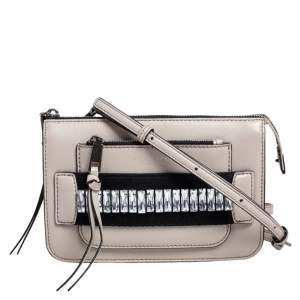 Pre Owned Marc Jacobs Grey Leather Crystal Embellished Madison Crossbody Bag