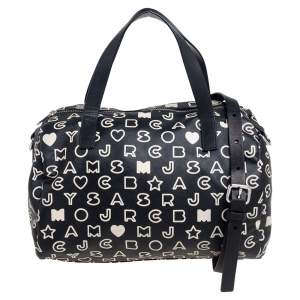 Marc Jacobs Black/White Dreamy Logo Coated Canvas and Leather Eazy Taryn Boston Bag