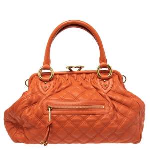 Pre Owned Marc Jacobs Orange Quilted Leather Stam Satchel