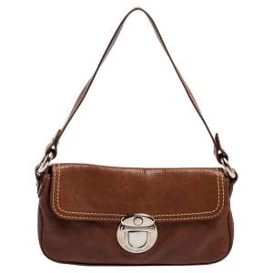 Marc Jacobs Brown Leather Pushlock Baguette Bag