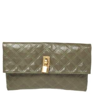 Marc Jacobs Olive Green Quilted Leather Eugenie Clutch