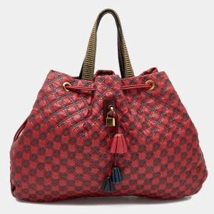 Pre Owned Marc Jacobs Red/Brown Leather Memphis Drawstring Tote
