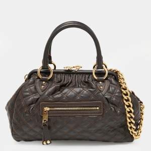 Marc Jacobs Dark Choco Brown Quilted Leather Stam Satchel