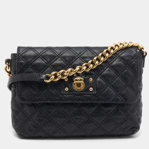Pre Owned Marc Jacobs Black Quilted Leather Flap Chain Shoulder Bag