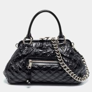 Marc Jacobs Black Quilted Patent Leather Stam Satchel