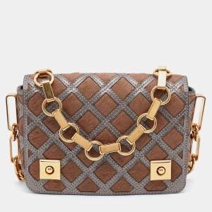 Marc Jacobs Brown/Grey Calfhair and Suede Flap Shoulder Bag