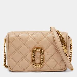 Pre Owned Marc Jacobs Tan Quilted Leather The Status Flap Crossbody Bag