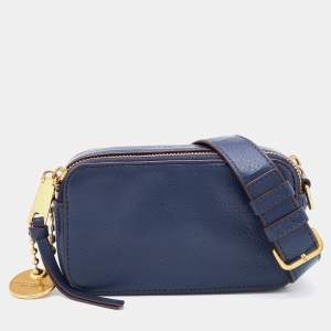 Marc Jacobs Navy Blue Leather Double Zip Crossbody Bag