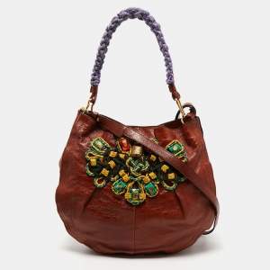 Marc Jacobs Brown Glossy Leather Embellished Hobo