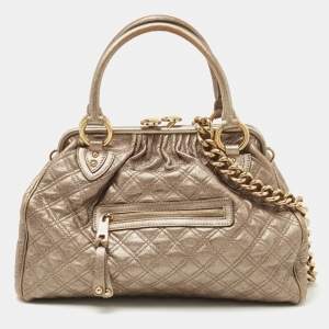 Marc Jacobs Metallic Bronze Quilted Leather Stam Satchel
