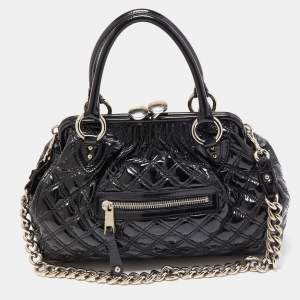 Marc Jacobs Black Quilted Patent Leather Stam Satchel