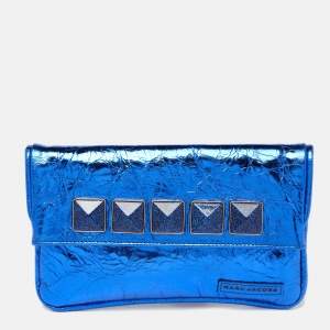 Marc Jacobs Metallic Blue Crinkled Patent Leather Fergie Clutch