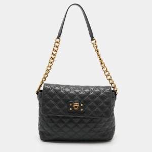 Marc Jacobs Dark Grey Quilted Leather Flap Shoulder Bag