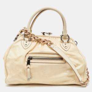 Marc Jacobs Cream Snakeskin Embossed Leather Stam Satchel