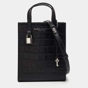 Pre Owned Marc Jacobs Black Croc Embossed Leather Micro Tote