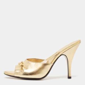 Marc Jacobs Gold Leather Slide Sandals Size 39
