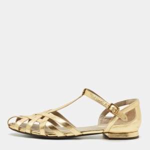 Marc Jacobs Gold Leather T Strap Flat Sandals Size 40.5