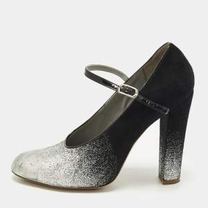 مملوكة مسبقًا Marc Jacobs Size 37 Black/Silver Suede and Patent Mary Jane Pumps