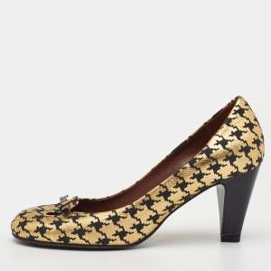 مملوكة مسبقًا Marc Jacobs Size 35 Metallic Gold/Black Leather Round Toe Pumps