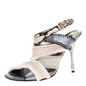 Marc Jacobs Multicolor Canvas, Leather And Python Slingback Sandals Size 40