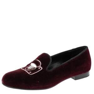 Marc Jacobs Burgundy Velvet Embroidered Smoking Slippers Size 36