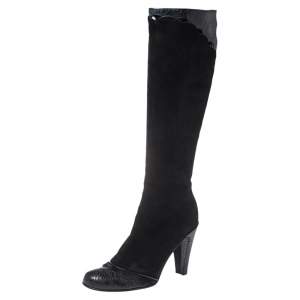 Marc Jacobs Black Python Embossed Leather and Suede Knee High  Boots Size 39.5