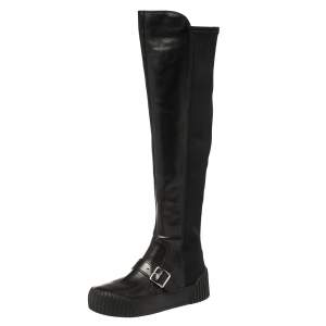 Marc Jacobs Black Leather and Neoprene Knee Length Boots Size 37