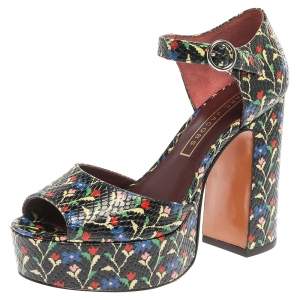 Marc Jacobs Multicolor Snake Embossed Leather Sky Floral Platform Sandals Size 38