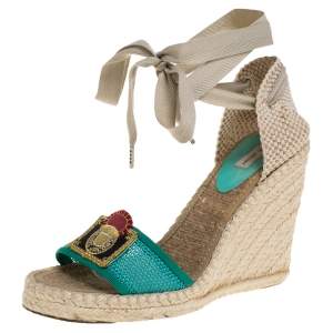 Marc Jacobs Multicolor Mesh And Woven Canvas Wedge Espadrilles Ankle Wrap Sandals Size 37