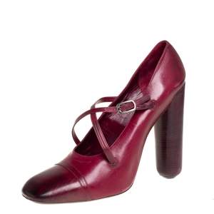 Pre Owned Marc Jacobs Burgundy Leather Mary Jane Pumps Size 38.5