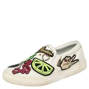 Marc Jacobs Off White Canvas Embellishment Low Top Sneakers Size 36