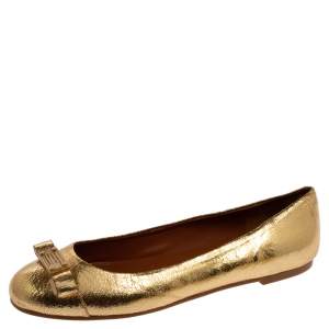 Marc Jacobs Gold Leather Bow Ballet Flats Size 37