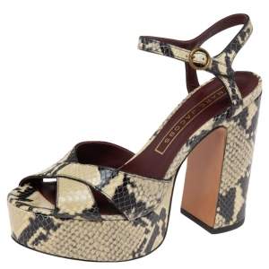 Marc Jacobs Black/Beige Python Embossed Leather Criss Crss Platform Ankle Strap Size 36